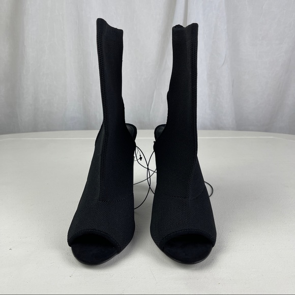 🚫SOLD🚫 NWT Black Peep Toe Stiletto Ankle High Heels Stretchy Sock Style - Picture 2 of 16